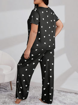 jkthpu-45 Women's Plus Casual Pajama Set, Plus Size Heart