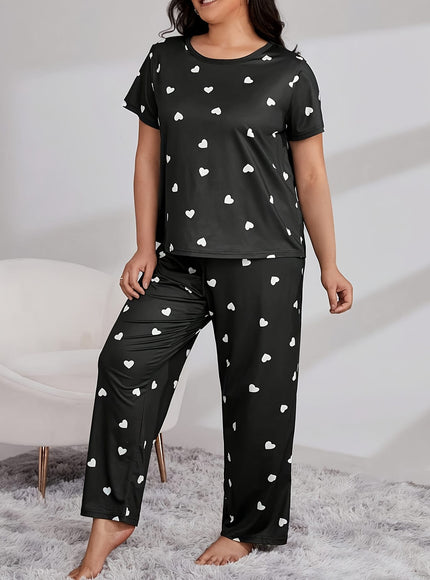 jkthpu-45 Women's Plus Casual Pajama Set, Plus Size Heart