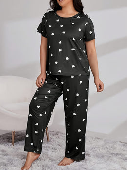 jkthpu-45 Women's Plus Casual Pajama Set, Plus Size Heart