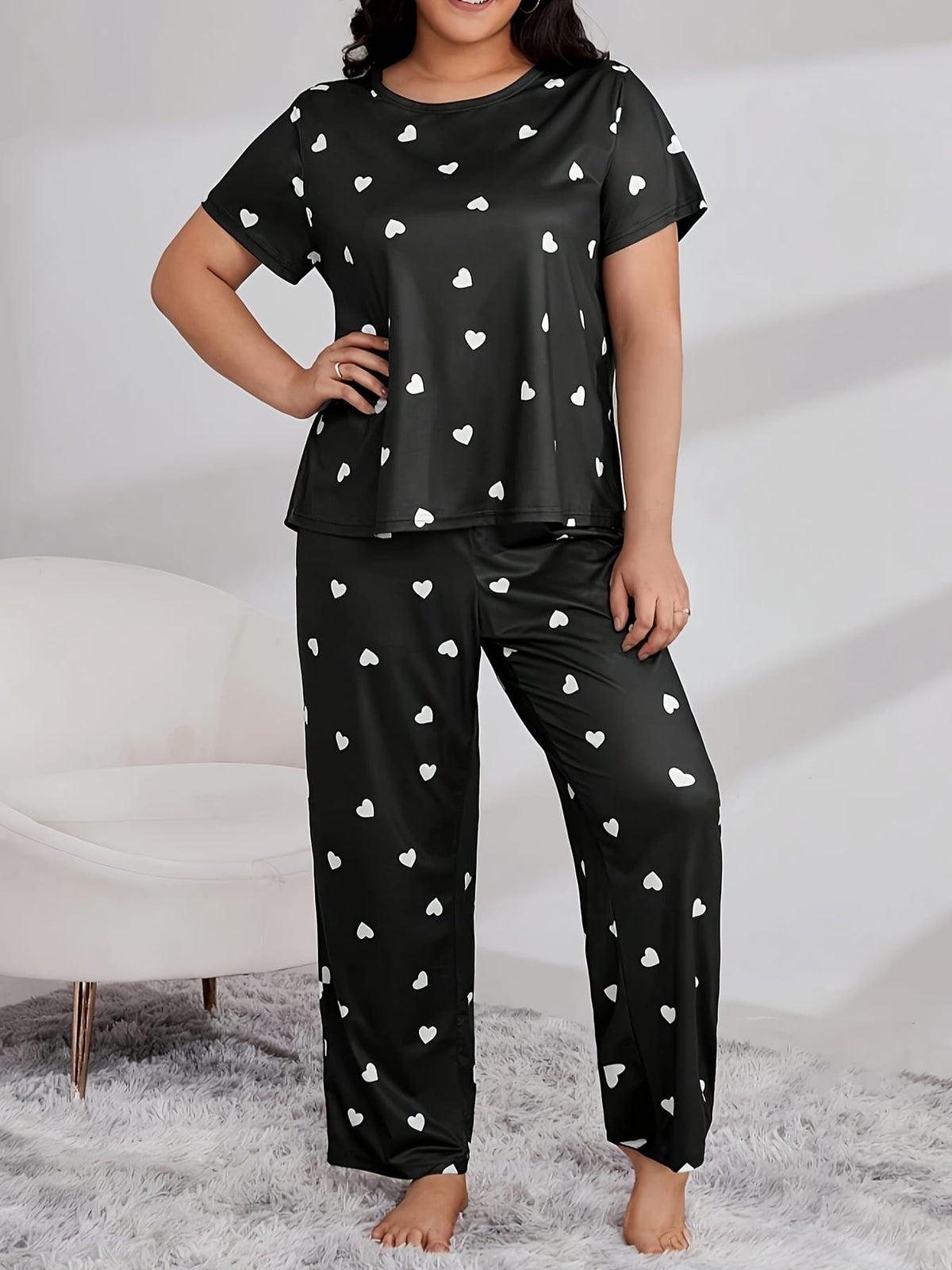 jkthpu-45 Women's Plus Casual Pajama Set, Plus Size Heart