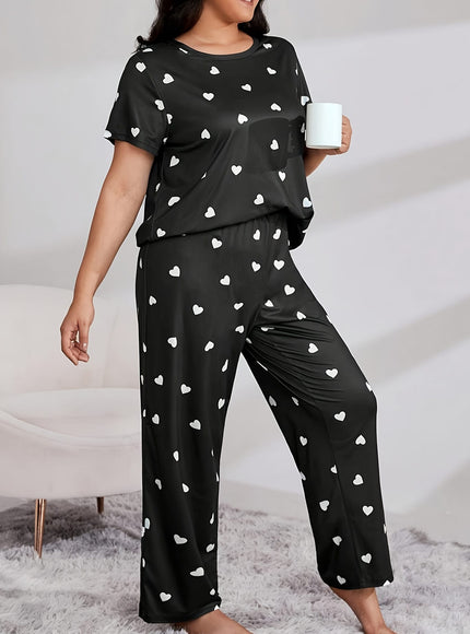 jkthpu-45 Women's Plus Casual Pajama Set, Plus Size Heart