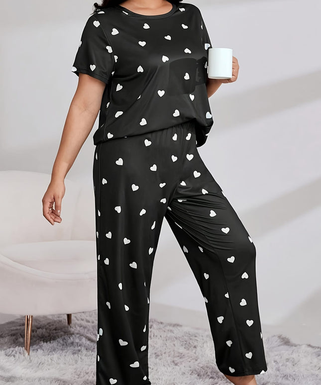 jkthpu-45 Women's Plus Casual Pajama Set, Plus Size Heart