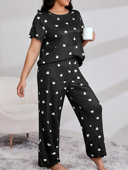 jkthpu-45 Women's Plus Casual Pajama Set, Plus Size Heart