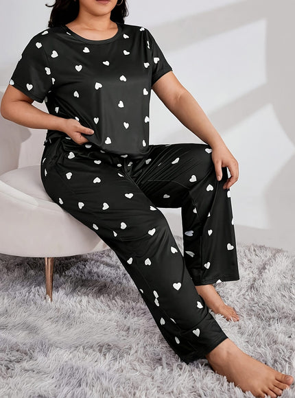 jkthpu-45 Women's Plus Casual Pajama Set, Plus Size Heart