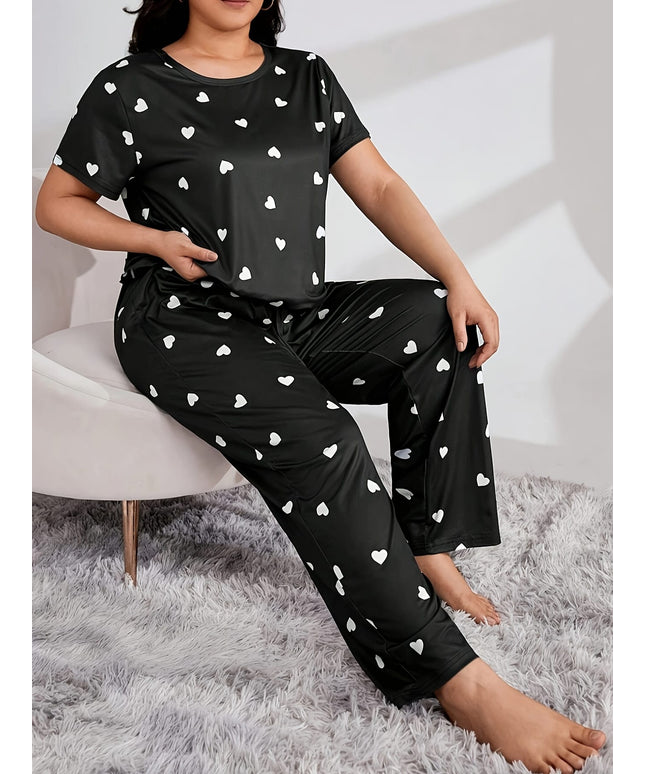 jkthpu-45 Women's Plus Casual Pajama Set, Plus Size Heart