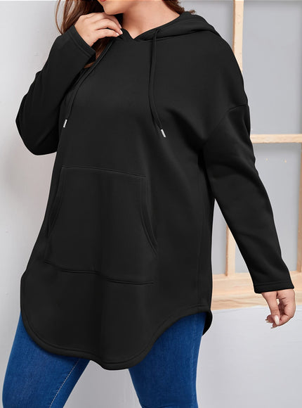 jkthpu-45 Women'S Plus Size Black Hoodie - Casual Pullover
