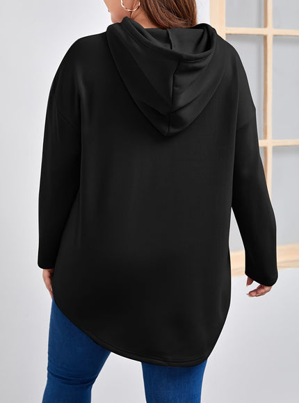 jkthpu-45 Women'S Plus Size Black Hoodie - Casual Pullover