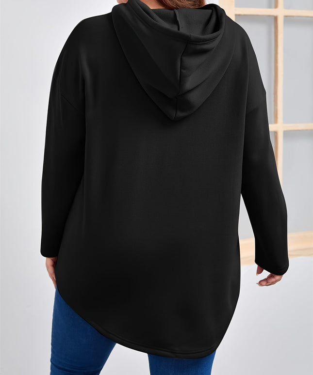 jkthpu-45 Women'S Plus Size Black Hoodie - Casual Pullover