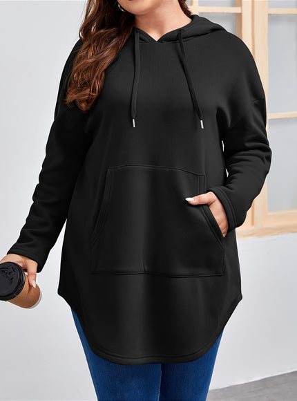 jkthpu-45 Women'S Plus Size Black Hoodie - Casual Pullover