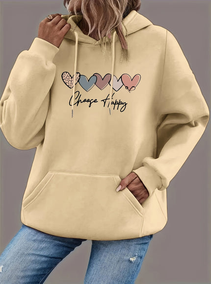 jkthpu-45 Women'S Plus Size Black Hoodie with "Choose Happy"
