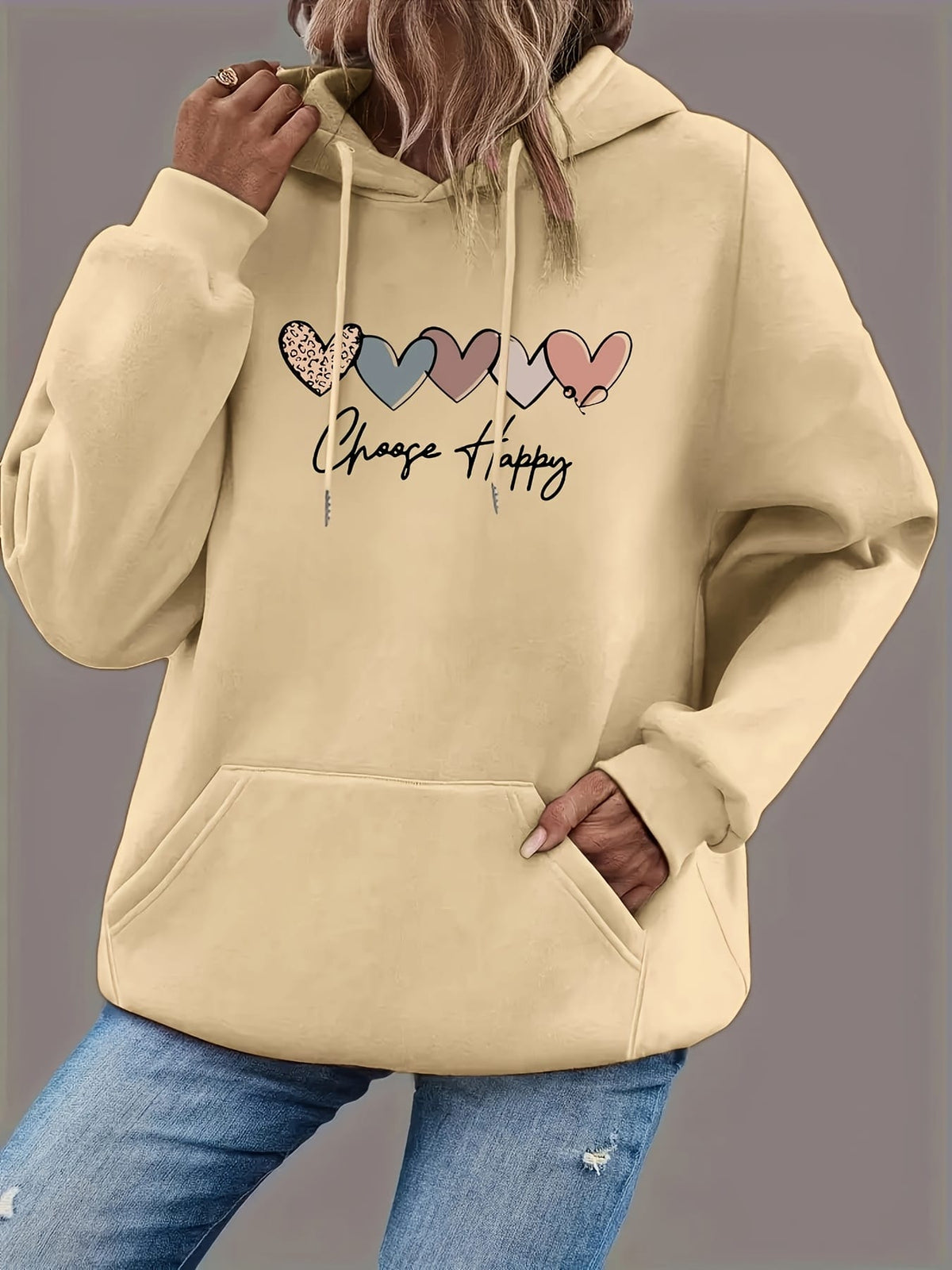 jkthpu-45 Women'S Plus Size Black Hoodie with "Choose Happy"