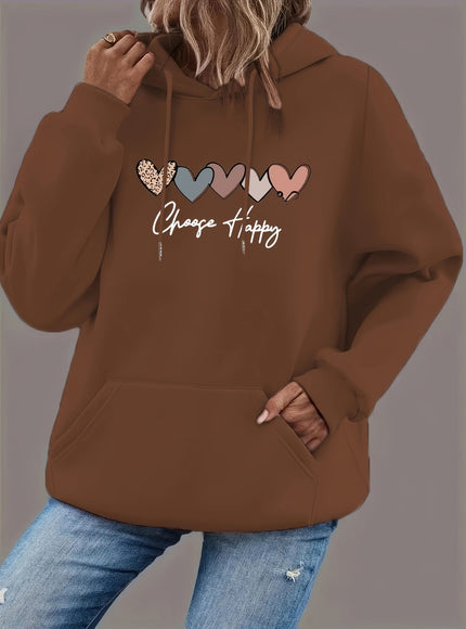 jkthpu-45 Women'S Plus Size Black Hoodie with "Choose Happy"