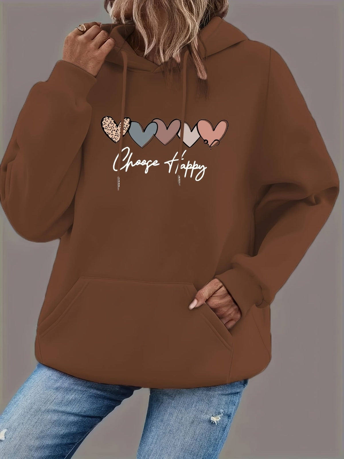 jkthpu-45 Women'S Plus Size Black Hoodie with "Choose Happy"