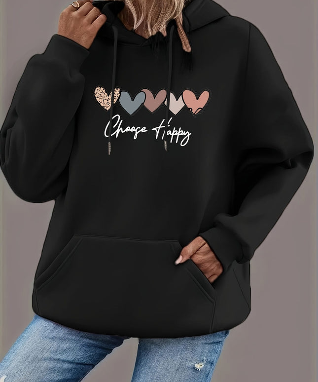 jkthpu-45 Women'S Plus Size Black Hoodie with "Choose Happy"