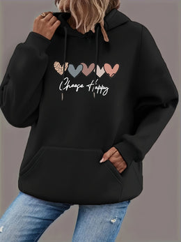 jkthpu-45 Women'S Plus Size Black Hoodie with "Choose Happy"
