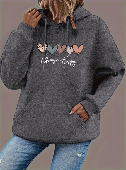 jkthpu-45 Women'S Plus Size Black Hoodie with "Choose Happy"