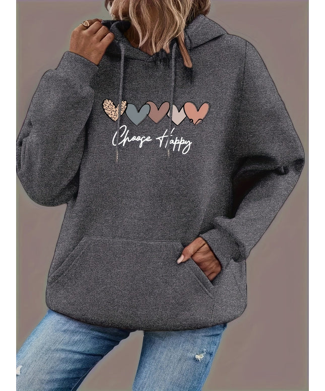 jkthpu-45 Women'S Plus Size Black Hoodie with "Choose Happy"