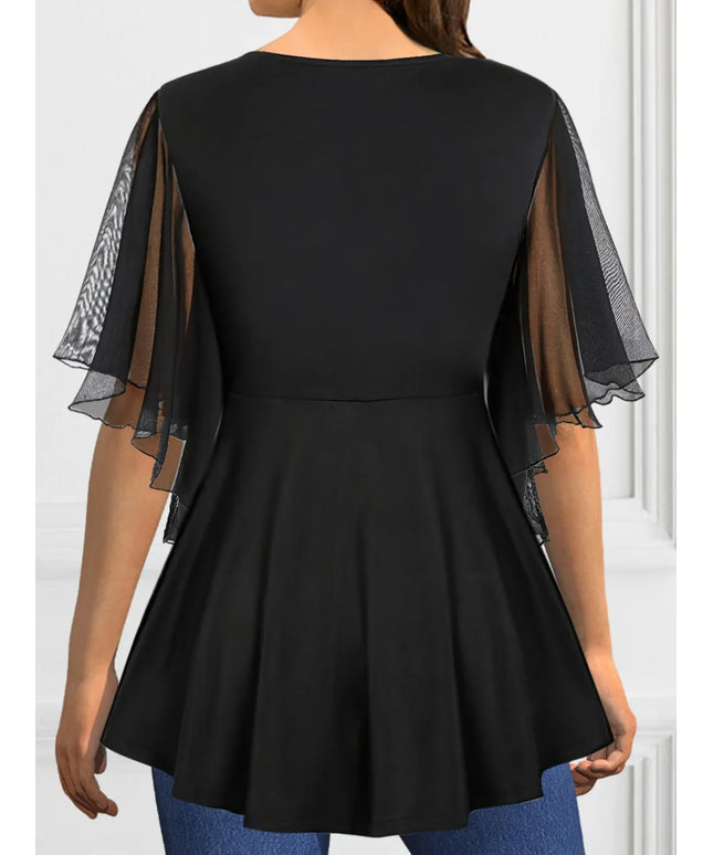 Dropshipman Women's Plus Size Blouses Crisscross Strappy Chiffon Butterfly Sleeve Shirts and Blouses for Lady Short Sleeve Ruched Top Summer