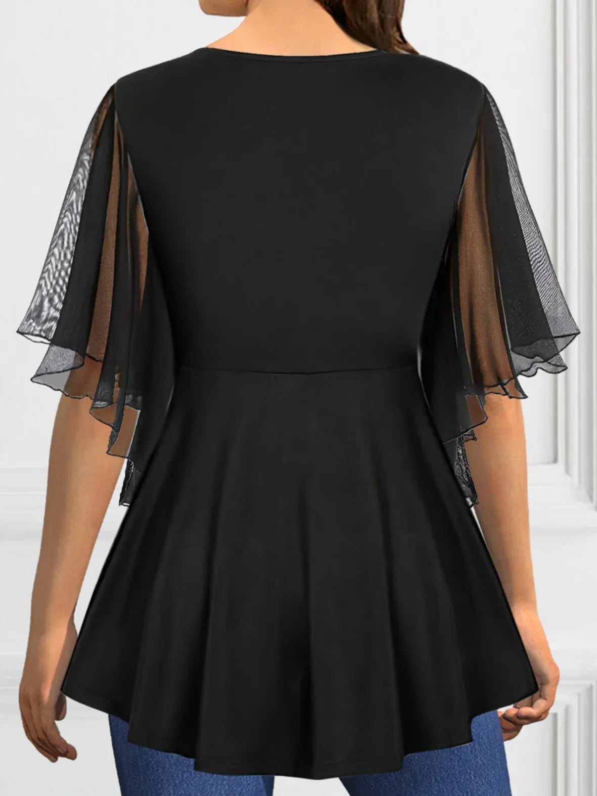 Dropshipman Women's Plus Size Blouses Crisscross Strappy Chiffon Butterfly Sleeve Shirts and Blouses for Lady Short Sleeve Ruched Top Summer