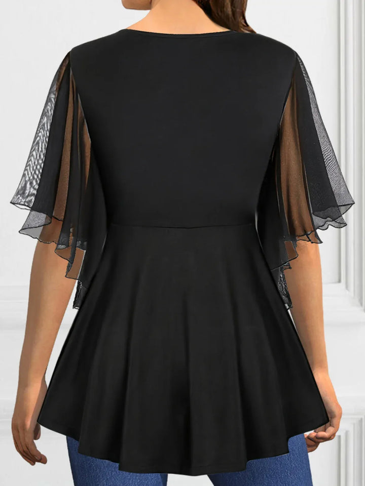 Women's Plus Size Blouses Crisscross Strappy Chiffon Butterfly Sleeve Shirts and Blouses for Lady Short Sleeve Ruched Top Summer