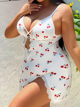 jkthpu-45 Women's Plus Size Butterfly Print Camisole Nightgown