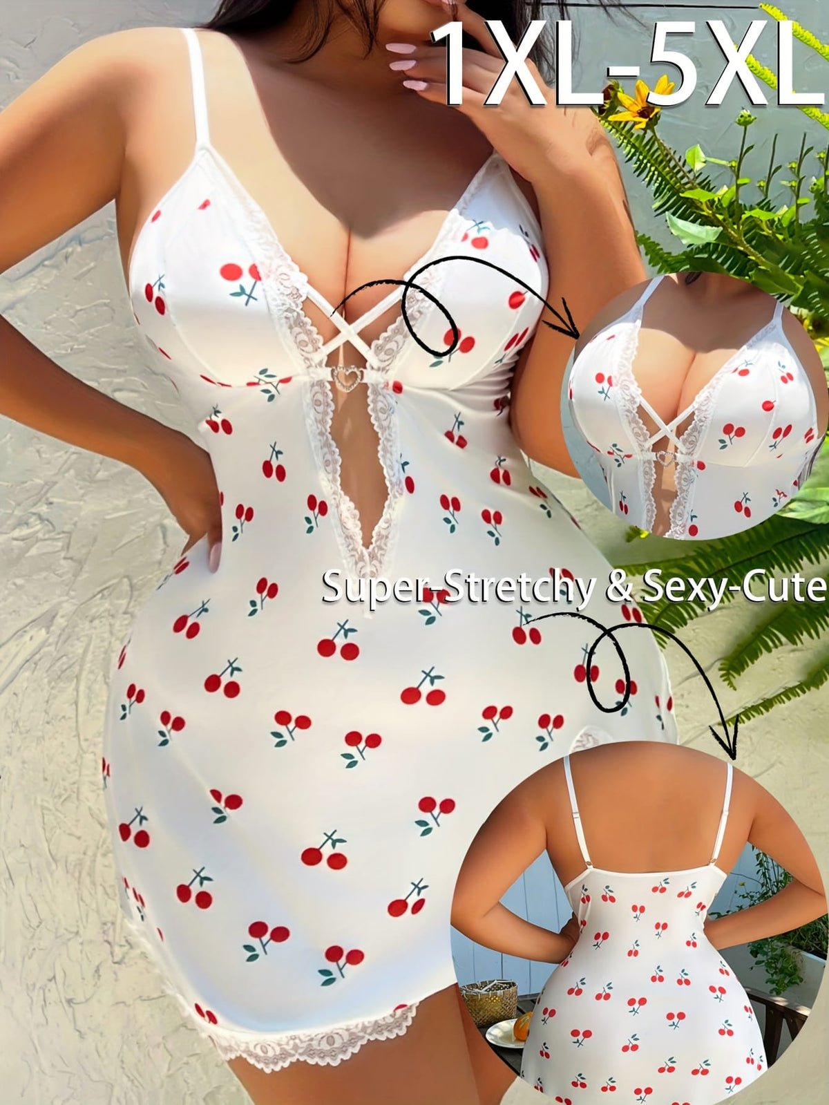 jkthpu-45 Women's Plus Size Butterfly Print Camisole Nightgown