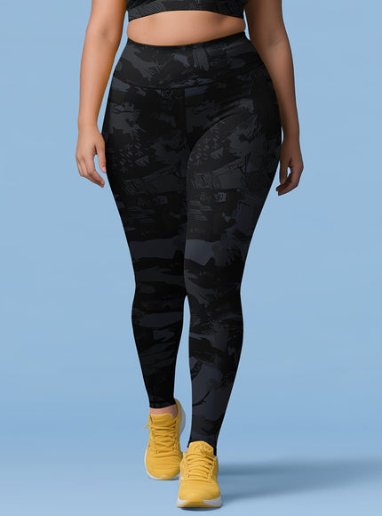 jkthpu-45 Women'S Plus Size Camouflage High-Waisted Leggings - Stretchy,