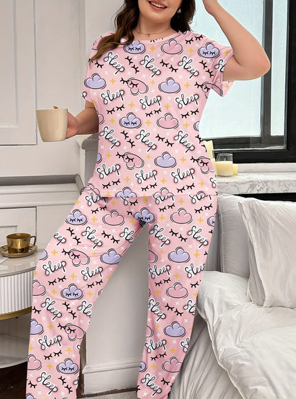 jkthpu-45 Women's Plus-Size Cartoon Cute Pajama Set