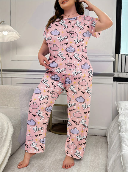 jkthpu-45 Women's Plus-Size Cartoon Cute Pajama Set