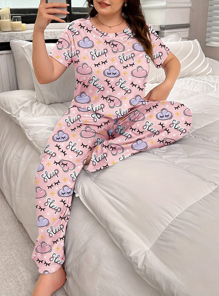 jkthpu-45 Women's Plus-Size Cartoon Cute Pajama Set