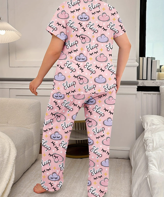 jkthpu-45 Women's Plus-Size Cartoon Cute Pajama Set