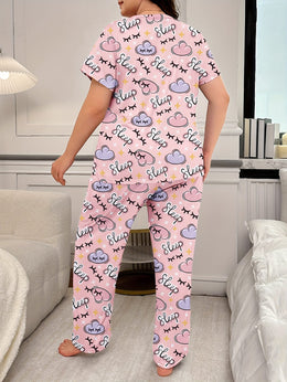 jkthpu-45 Women's Plus-Size Cartoon Cute Pajama Set