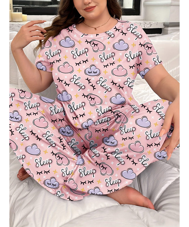 jkthpu-45 Women's Plus-Size Cartoon Cute Pajama Set