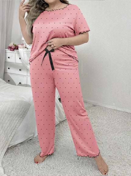 jkthpu-45 Women'S Plus Size Cartoon Polka Dot Pajama Set