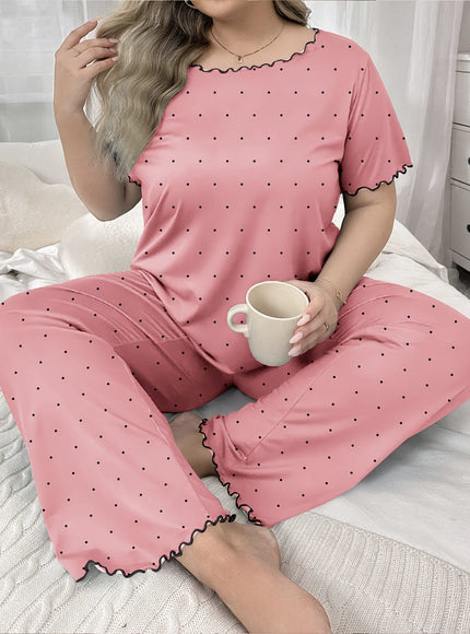jkthpu-45 Women'S Plus Size Cartoon Polka Dot Pajama Set