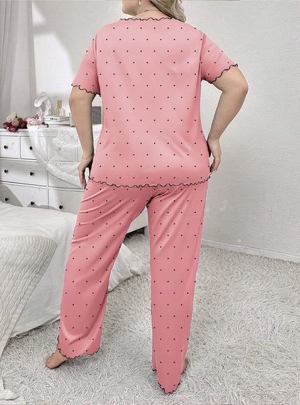 jkthpu-45 Women'S Plus Size Cartoon Polka Dot Pajama Set