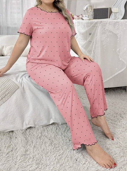jkthpu-45 Women'S Plus Size Cartoon Polka Dot Pajama Set
