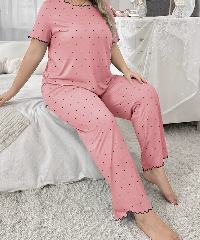 jkthpu-45 Women'S Plus Size Cartoon Polka Dot Pajama Set