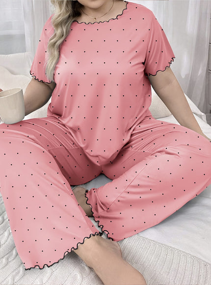 jkthpu-45 Women'S Plus Size Cartoon Polka Dot Pajama Set