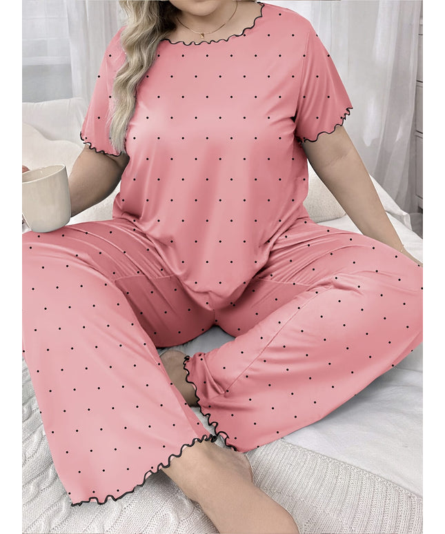 jkthpu-45 Women'S Plus Size Cartoon Polka Dot Pajama Set
