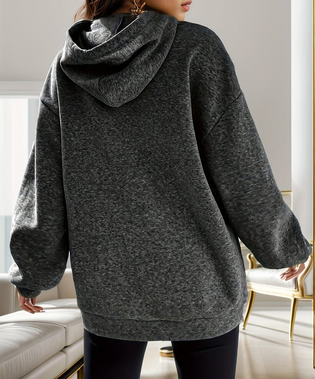 jkthpu-45 Women's Plus Size Casual Hoodie - Solid Color,