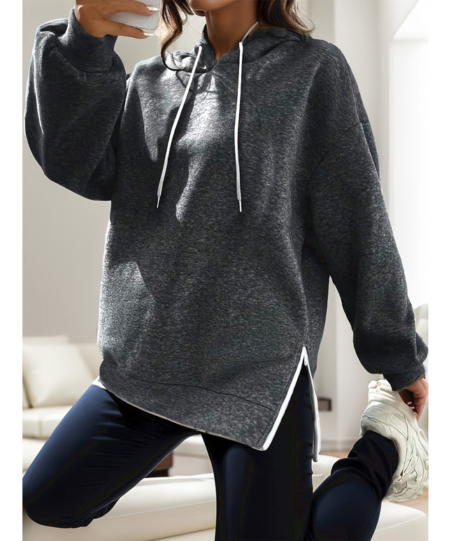jkthpu-45 Women's Plus Size Casual Hoodie - Solid Color,