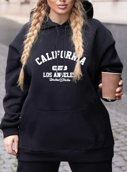 jkthpu-45 Women'S Plus Size Casual Hoodie with California Letter
