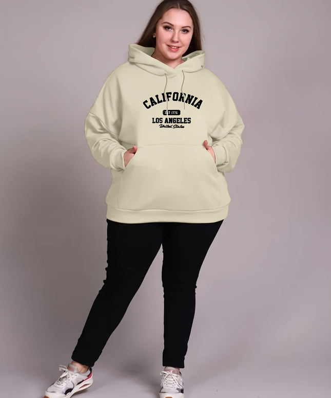 jkthpu-45 Women'S Plus Size Casual Hoodie with California Letter