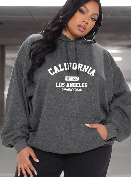 jkthpu-45 Women'S Plus Size Casual Hoodie with California Letter