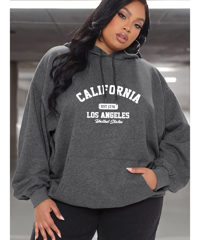 jkthpu-45 Women'S Plus Size Casual Hoodie with California Letter