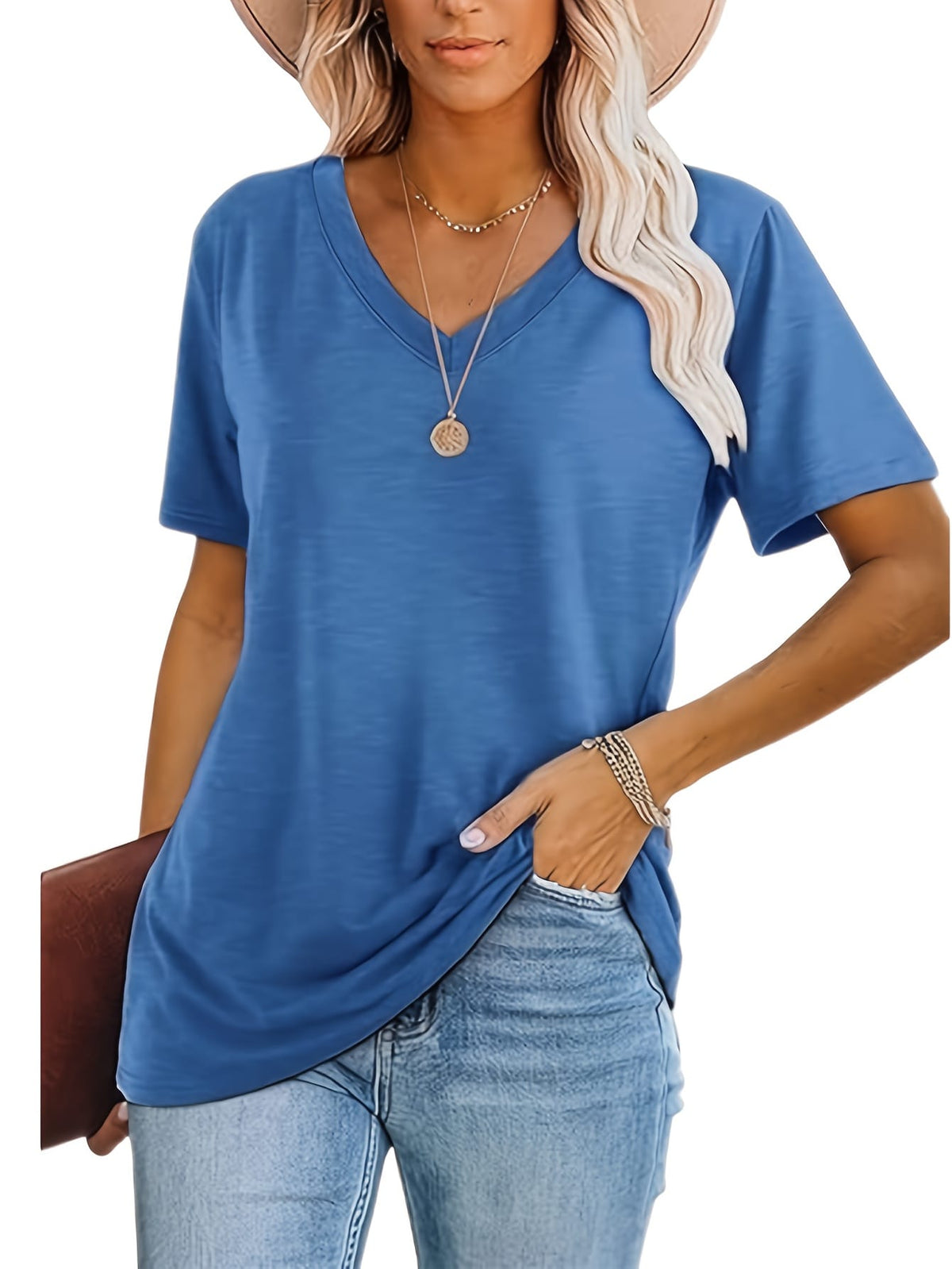 KissICON Women'S Plus Size Casual T-Shirt Set - 3pcs, V-Neck, Short Sleeve, Lightweight & Stretchy, All-Season Comfort, Casual Wear|Vneck Tshirt|Lightweight Fabric