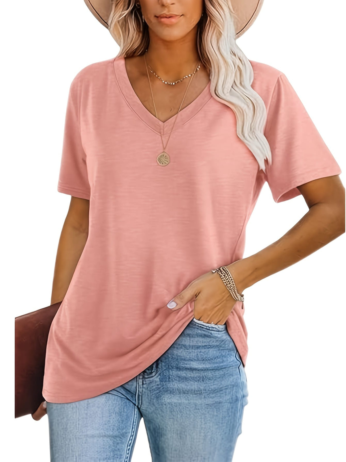 KissICON Women'S Plus Size Casual T-Shirt Set - 3pcs, V-Neck, Short Sleeve, Lightweight & Stretchy, All-Season Comfort, Casual Wear|Vneck Tshirt|Lightweight Fabric