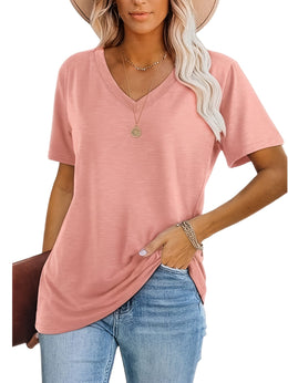 KissICON Women'S Plus Size Casual T-Shirt Set - 3pcs, V-Neck, Short Sleeve, Lightweight & Stretchy, All-Season Comfort, Casual Wear|Vneck Tshirt|Lightweight Fabric