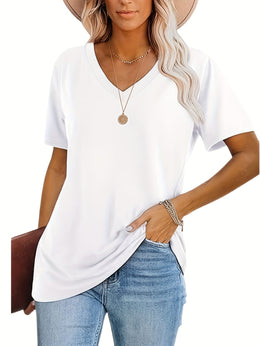 KissICON Women'S Plus Size Casual T-Shirt Set - 3pcs, V-Neck, Short Sleeve, Lightweight & Stretchy, All-Season Comfort, Casual Wear|Vneck Tshirt|Lightweight Fabric